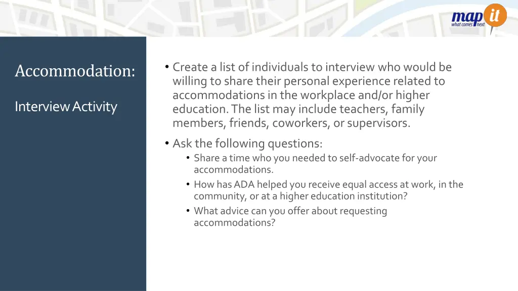 create a list of individuals to interview