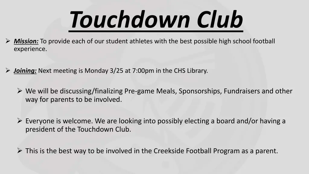 touchdown club mission to provide each