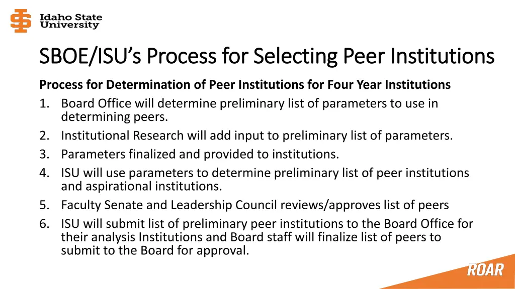 sboe isu s process for selecting peer