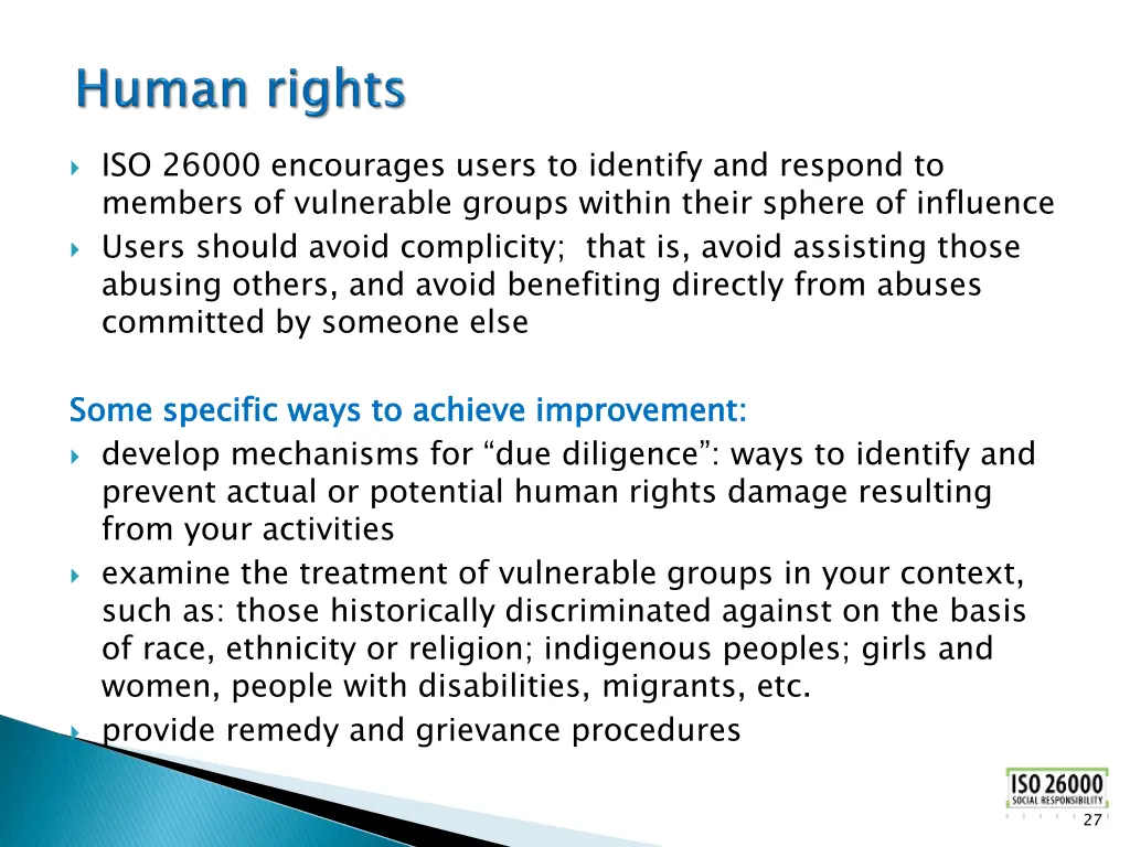 iso 26000 encourages users to identify