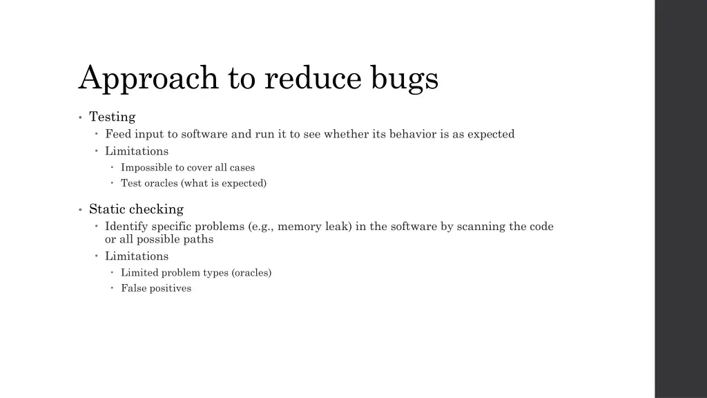 approach to reduce bugs