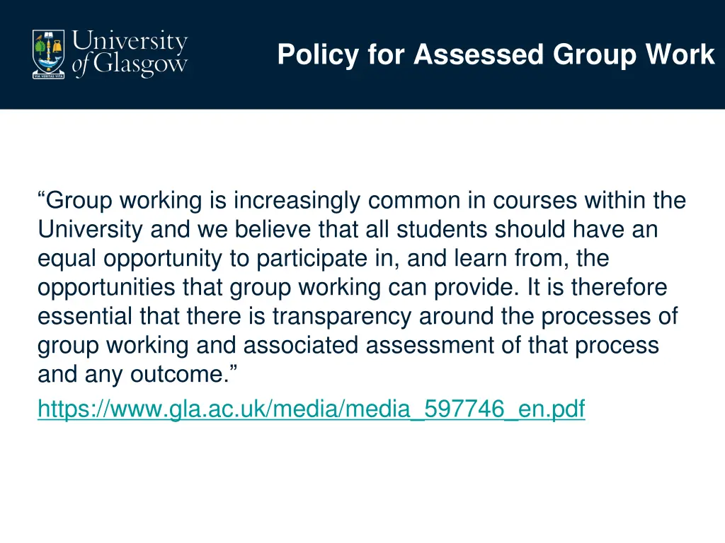 policy for assessed group work