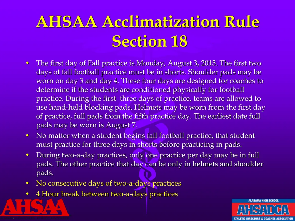 ahsaa acclimatization rule section 18