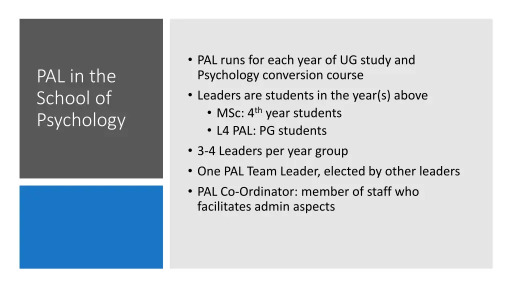 pal runs for each year of ug study and psychology
