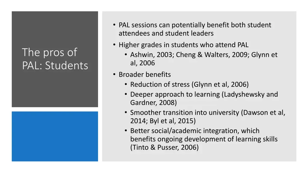 pal sessions can potentially benefit both student