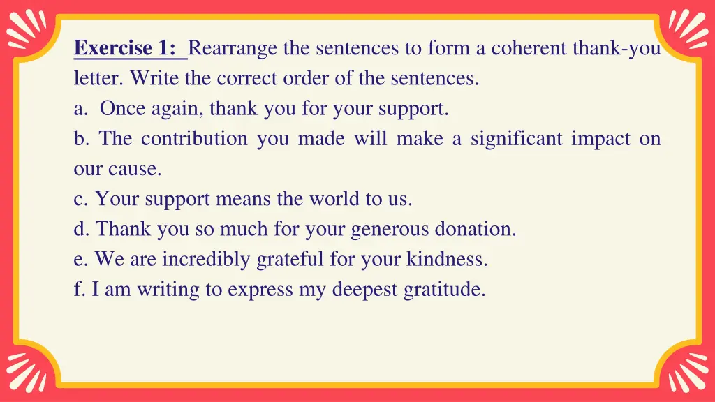 exercise 1 rearrange the sentences to form