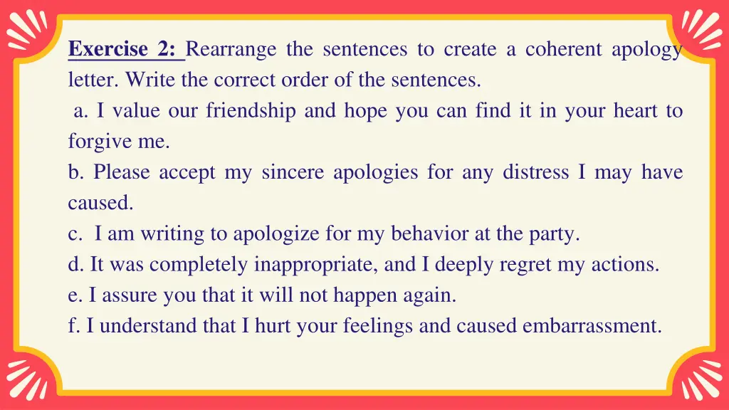 exercise 2 rearrange the sentences to create