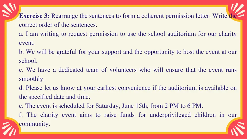 exercise 3 rearrange the sentences to form