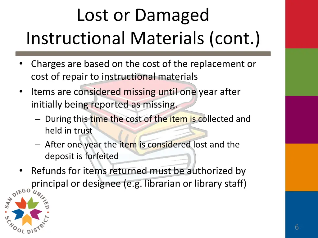 lost or damaged instructional materials cont