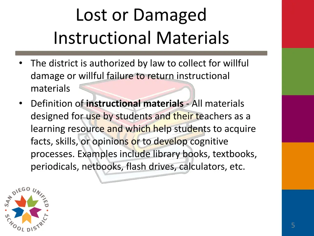 lost or damaged instructional materials