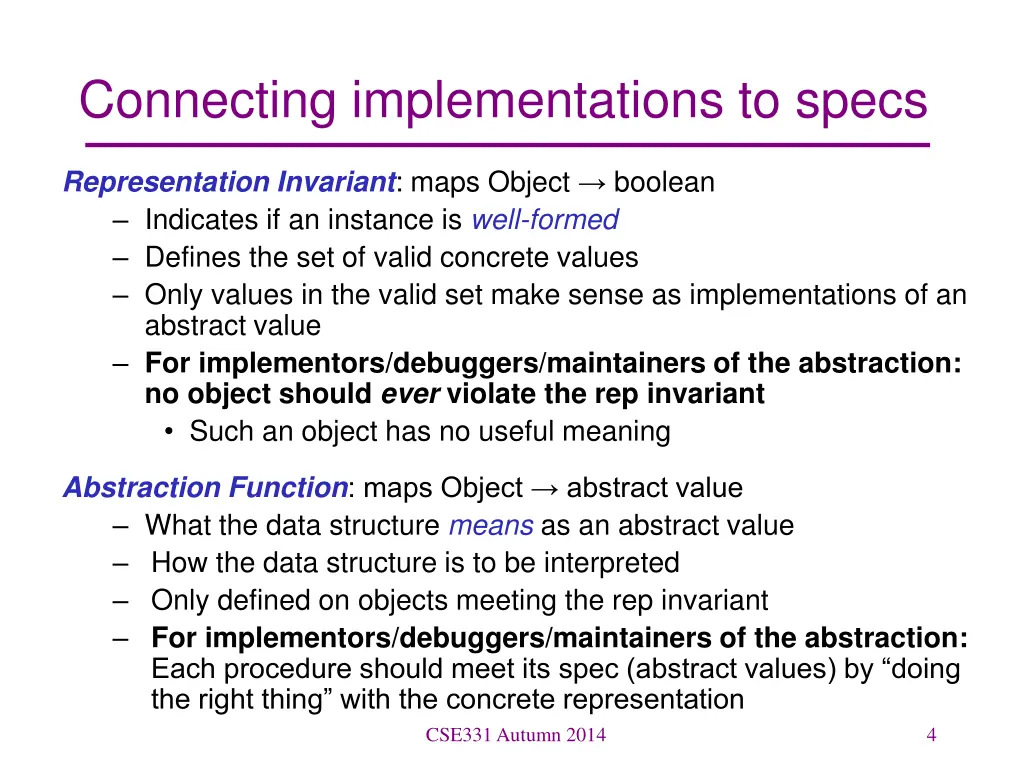 connecting implementations to specs