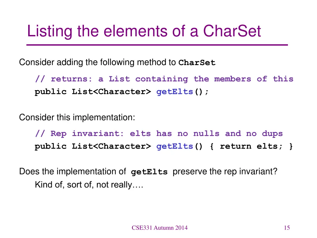listing the elements of a charset
