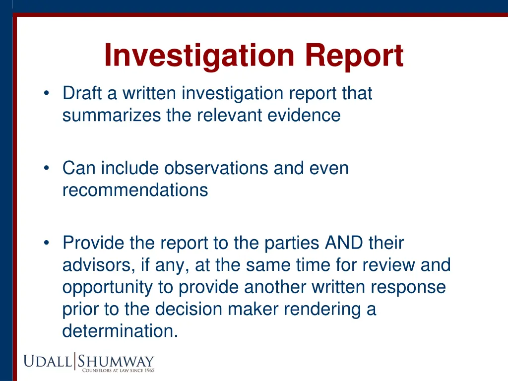 investigation report draft a written