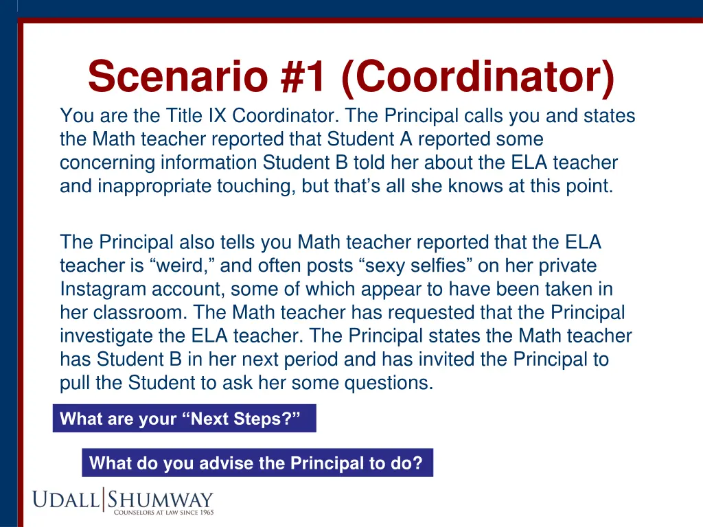 scenario 1 coordinator you are the title