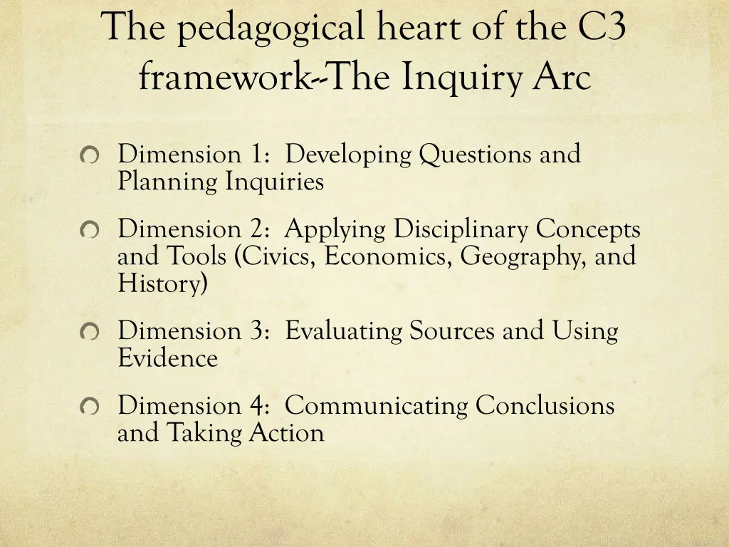 the pedagogical heart of the c3 framework
