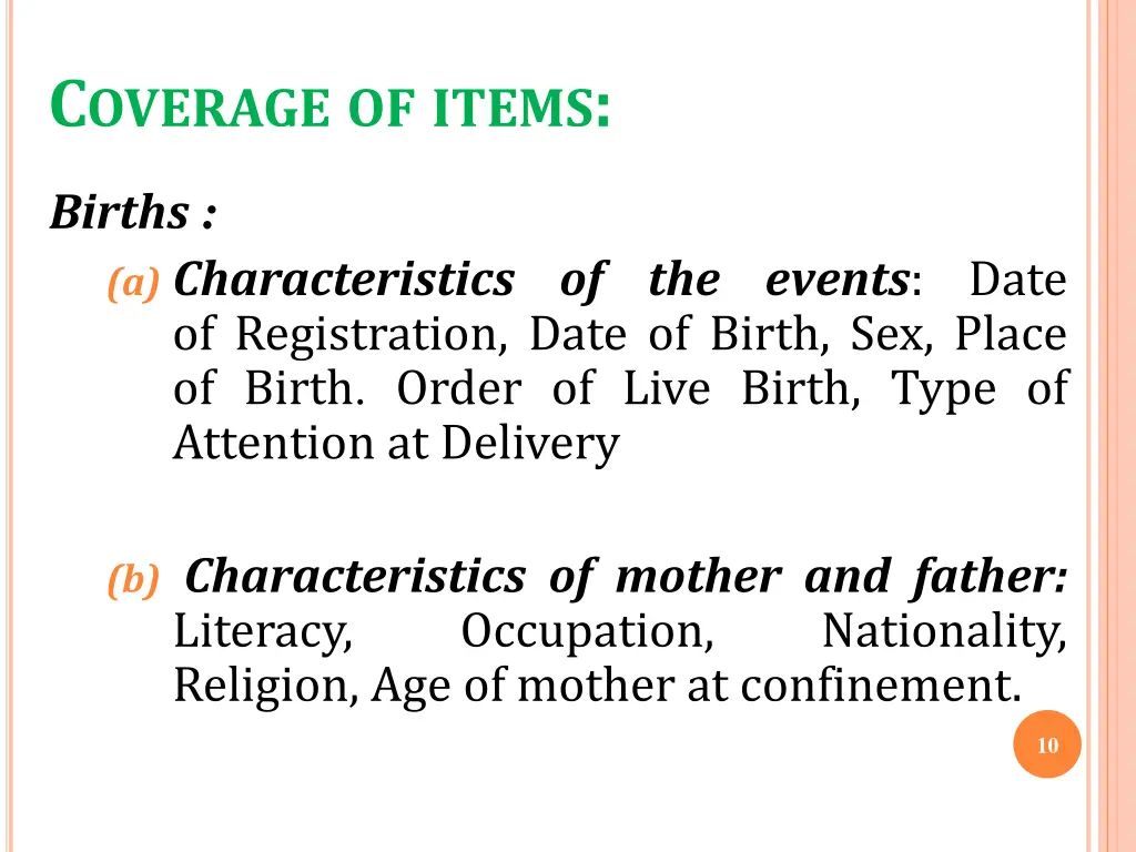 c overage of items