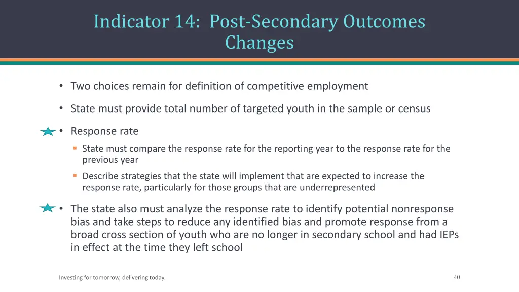 indicator 14 post secondary outcomes changes