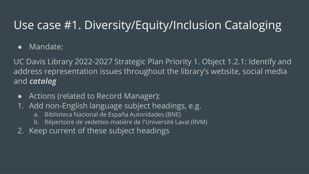 use case 1 diversity equity inclusion cataloging