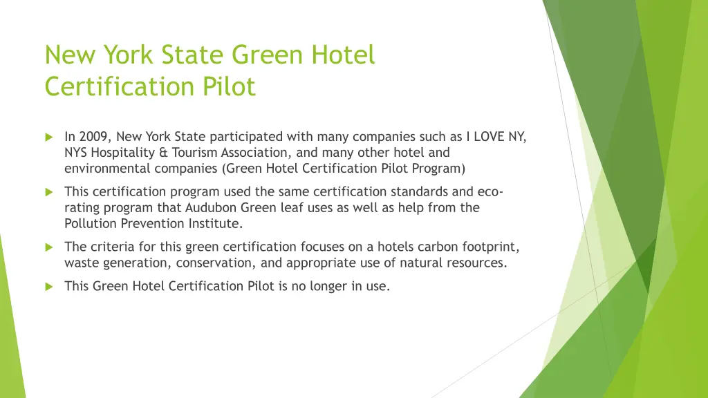new york state green hotel certification pilot