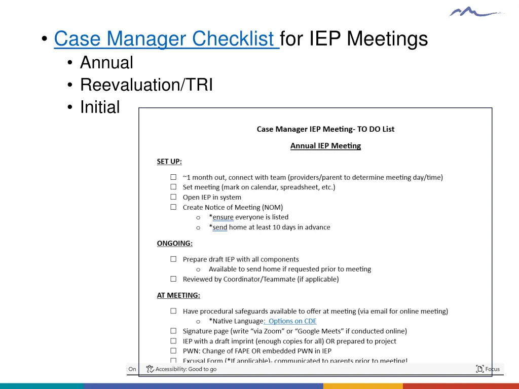 case manager checklist for iep meetings annual
