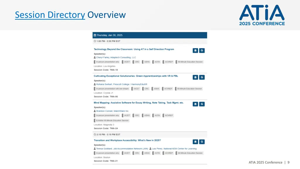 session directory overview