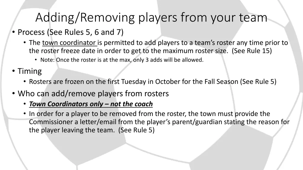 adding removing players from your team process