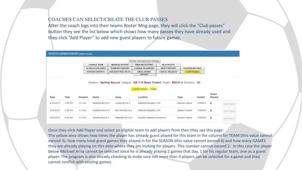 coaches can select create the club passes after
