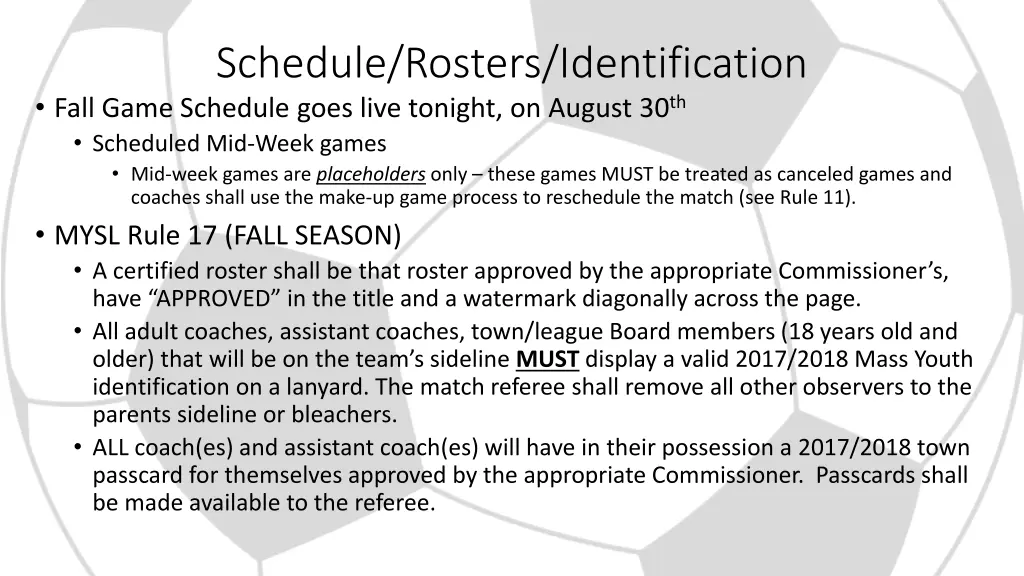 schedule rosters identification fall game