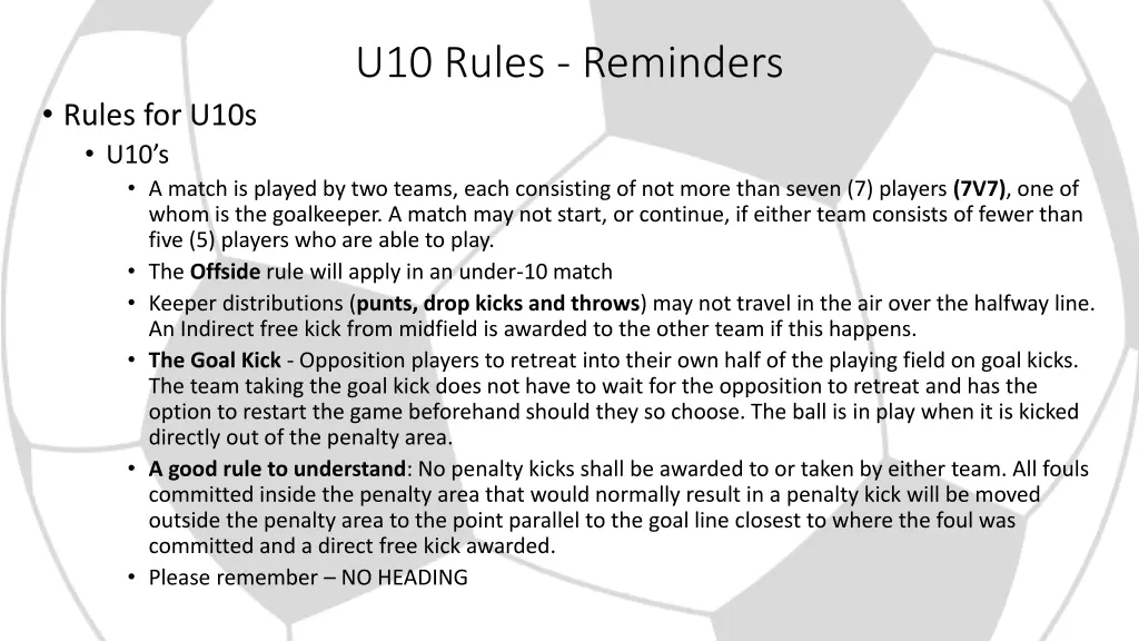 u10 rules reminders