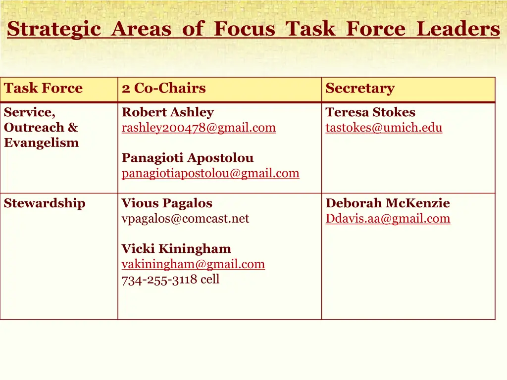 strategic areas of focus task force leaders 1
