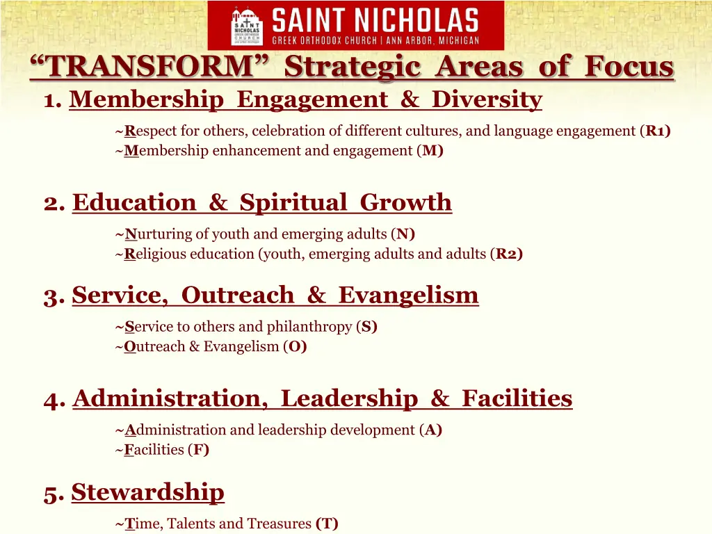 transform strategic areas of focus