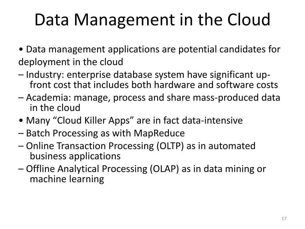 data management in the cloud