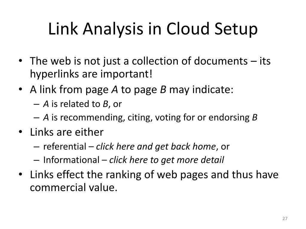 link analysis in cloud setup