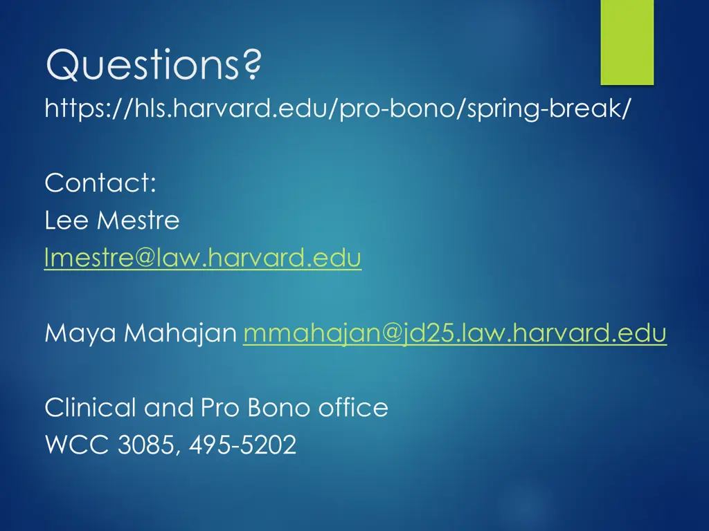 questions https hls harvard edu pro bono spring