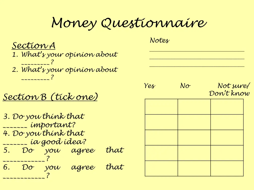 money questionnaire