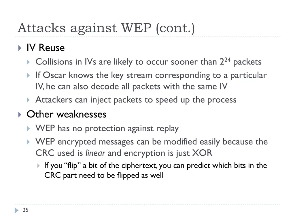 attacks against wep cont
