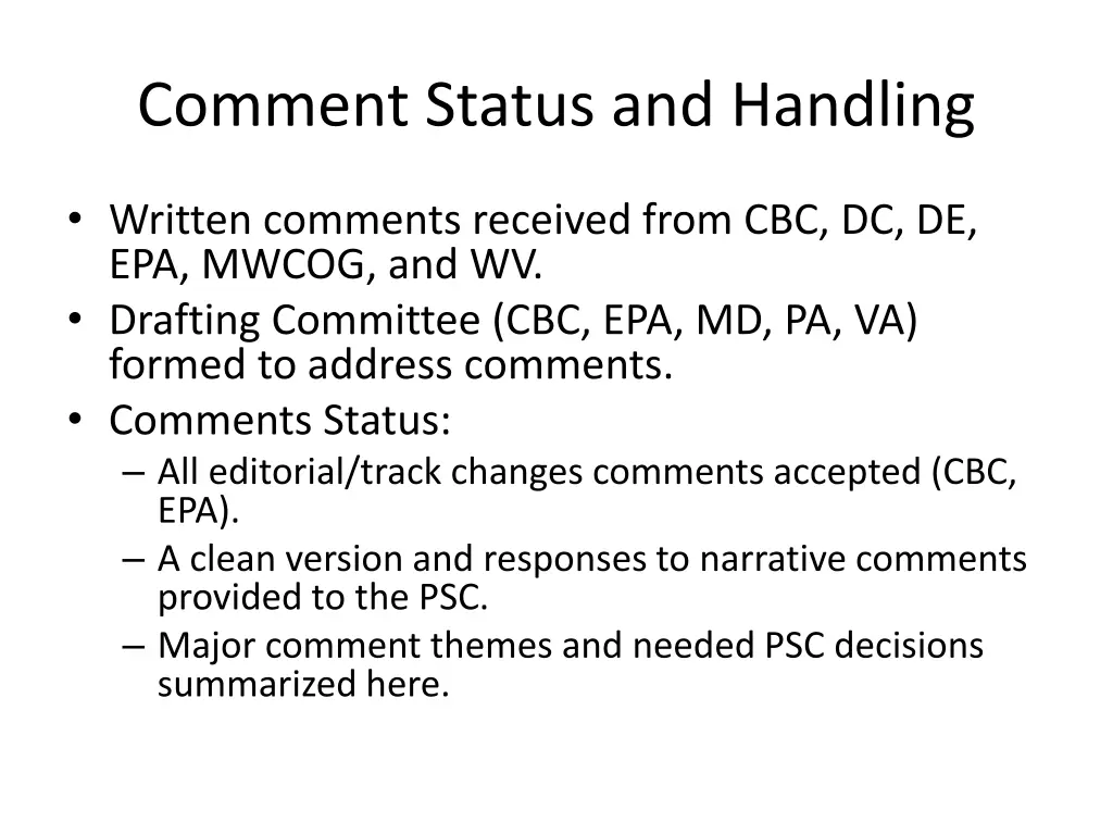 comment status and handling