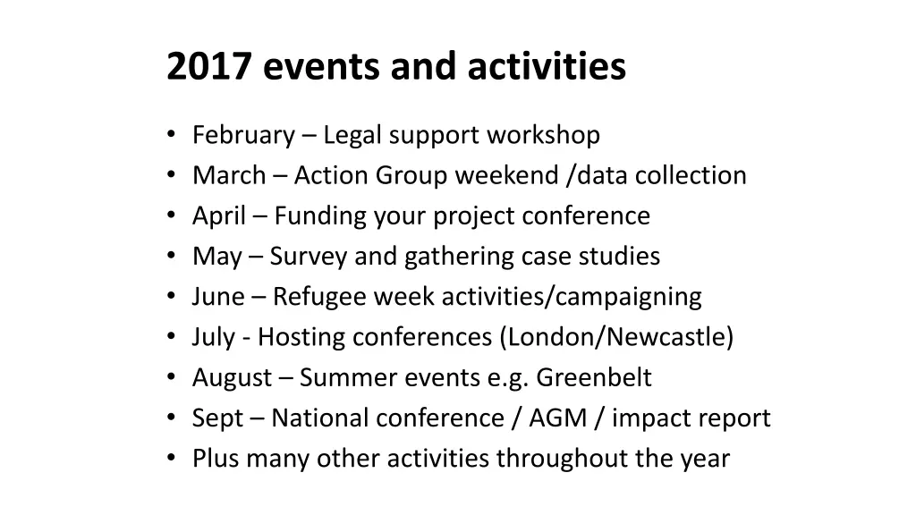 2017 events and activities