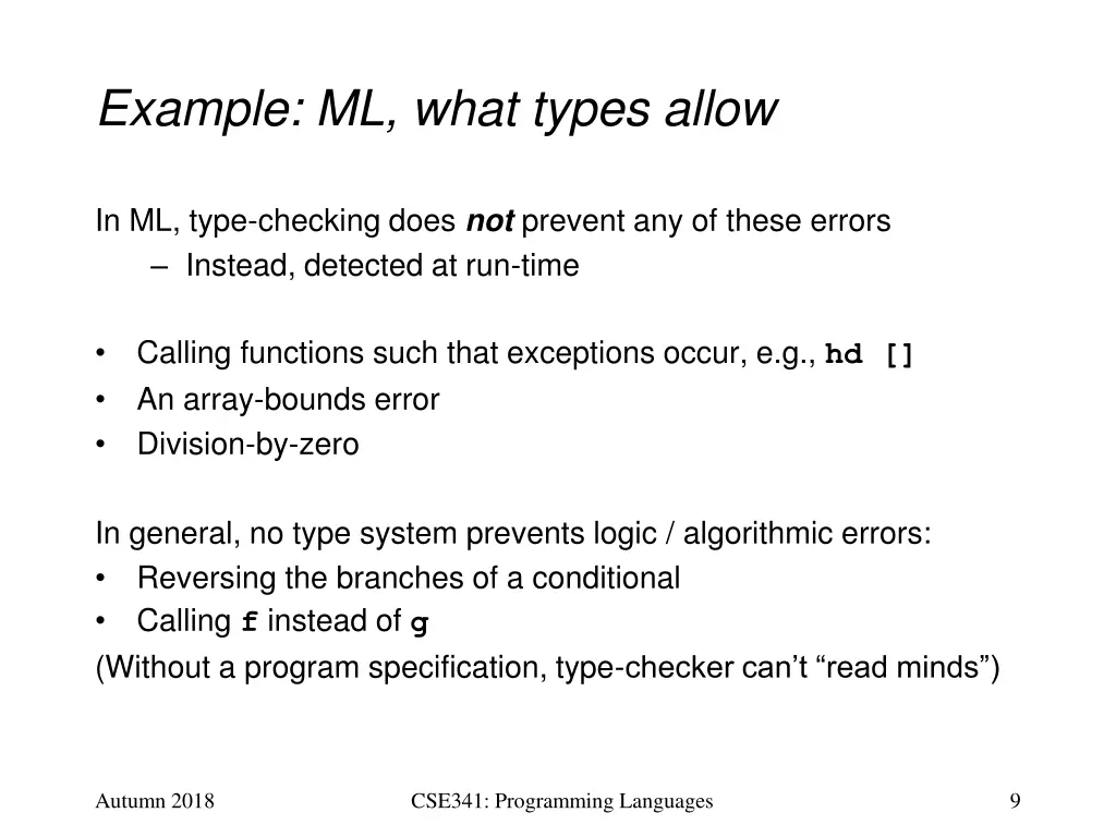 example ml what types allow