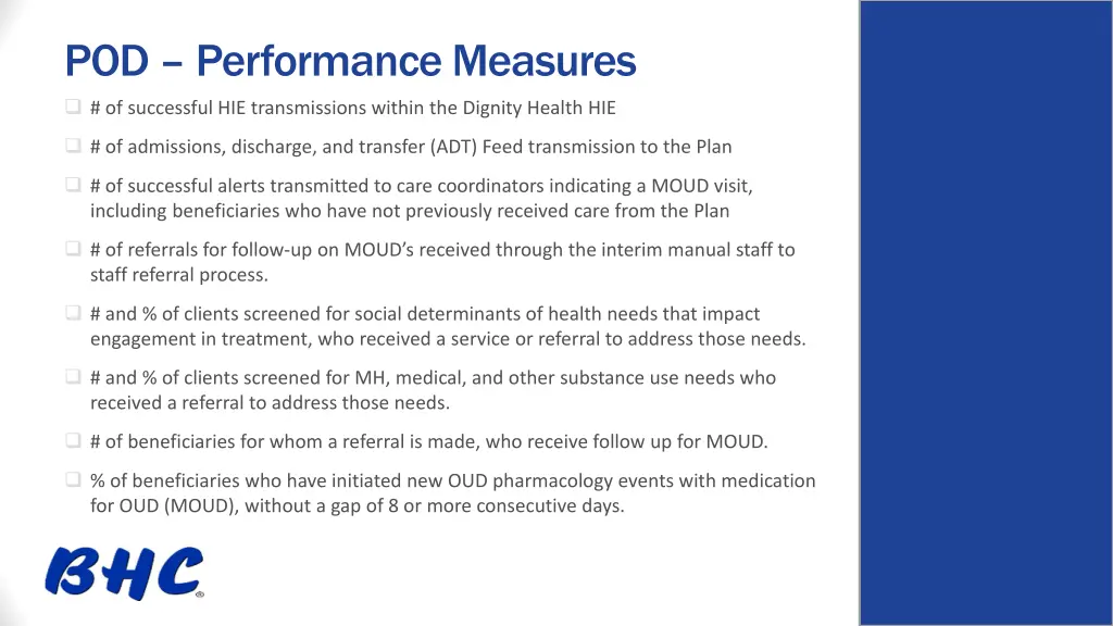 pod performance measures of successful
