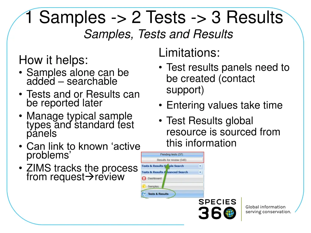 1 samples 2 tests 3 results 1