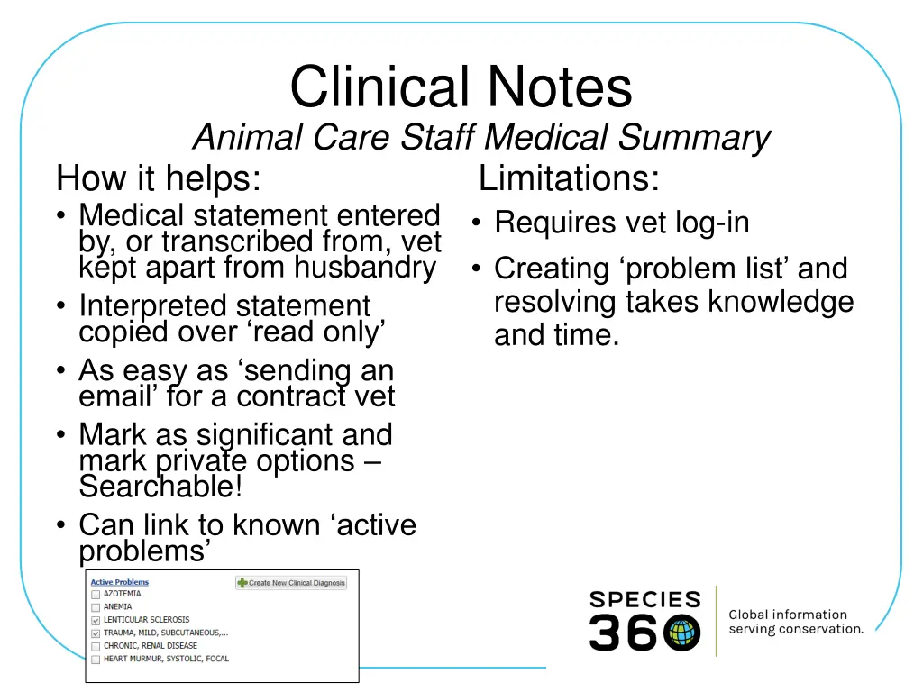 clinical notes animal care staff medical summary