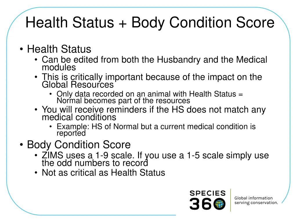 health status body condition score