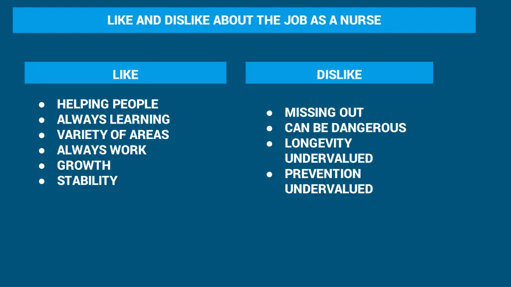 like and dislike about the job as a nurse
