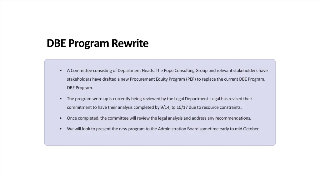 dbe program rewrite