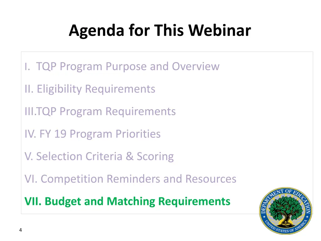 agenda for this webinar