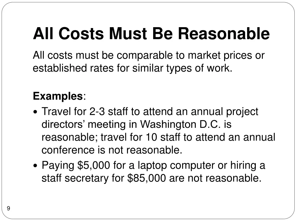 all costs must be reasonable