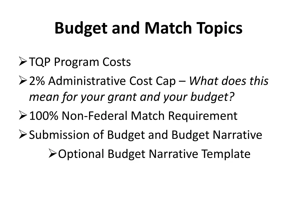 budget and match topics