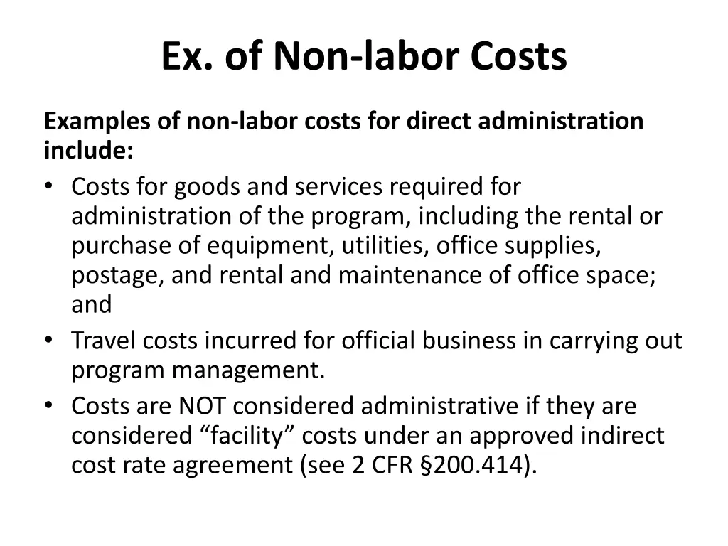 ex of non labor costs