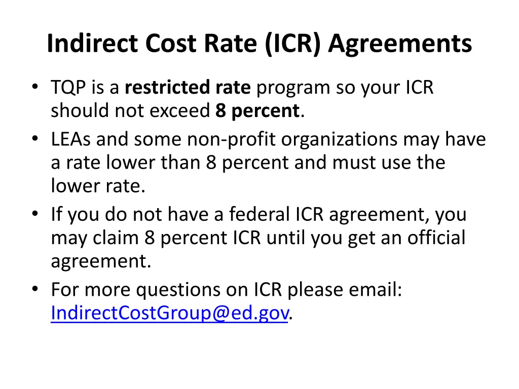 indirect cost rate icr agreements